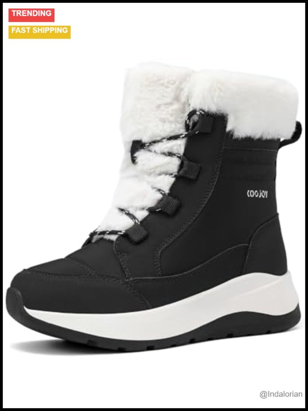 Women's Waterproof Faux Fur Lined Winter Snow Ankle Boots Lightweight Warm Wedge